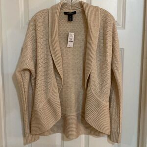 NWT!! WHBM CARDIGAN. CREAM/TAN COLOR. SZ M. JUST A BIT OF SPARKLE.